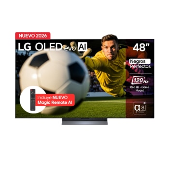 Vista frontal de TV LG 48" OLED evo AI C6 – OLED compacto de alto rendimiento OLED48C6PSA